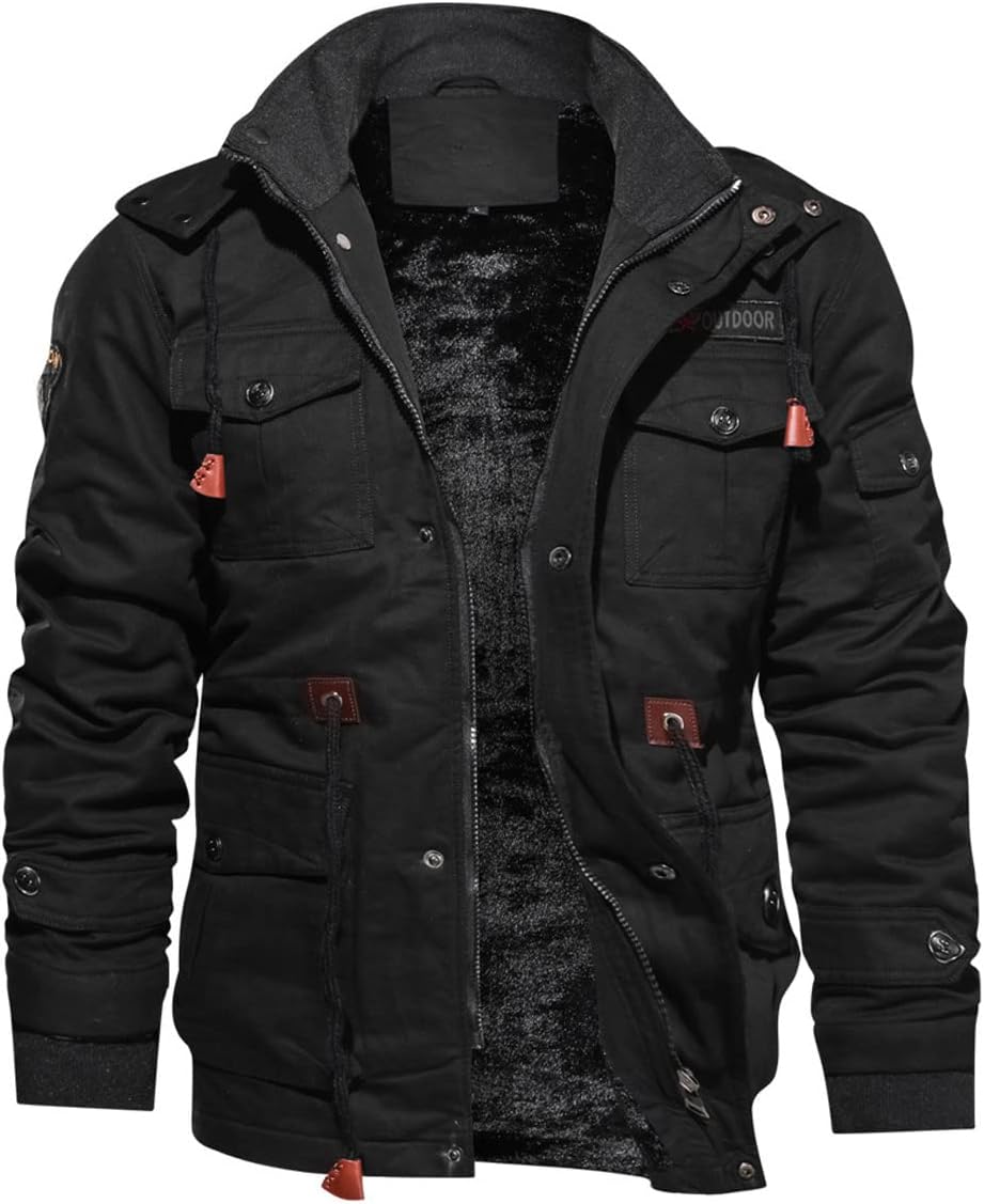 7DAY'S Men's Winter Jacket Cotton Military Jackets Fleece Lined Thick Work Warm Cargo Coats with Hooded