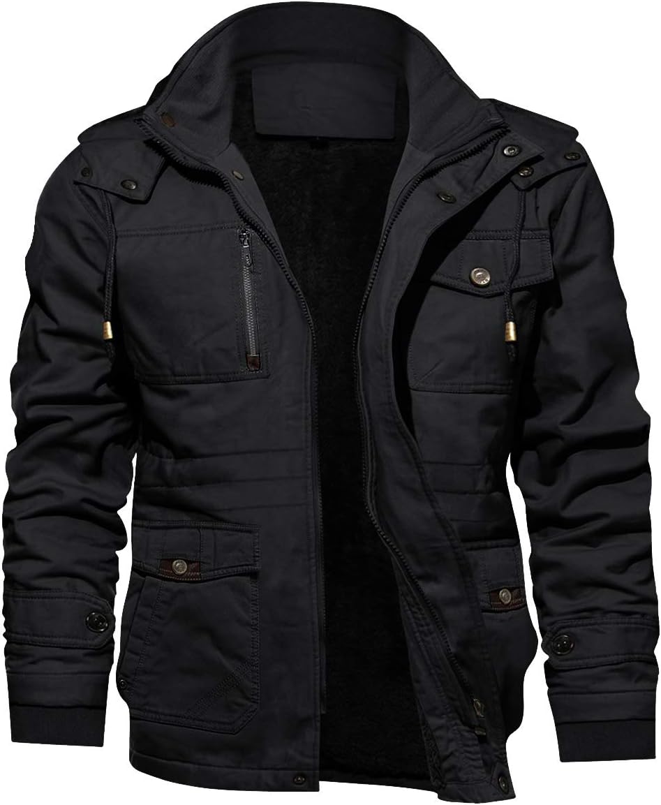 7DAY'S Men's Winter Jacket Cotton Military Jackets Fleece Lined Thick Work Warm Cargo Coats with Hooded