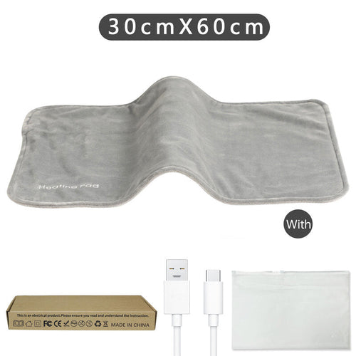 **5V USB grey heating pad (19.6x11.8") with 59" cable for cramps & back pain, works as mini heated blanket.**