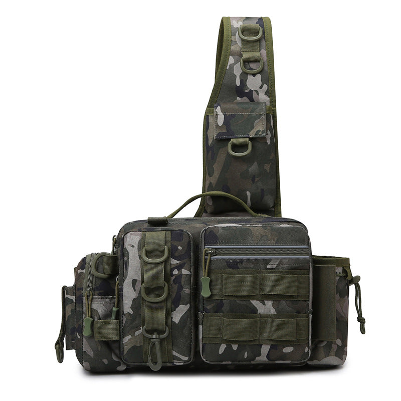 Men's Fishing Backpack: Equipped with bait box, equipment storage bag, pole holder, sling & shoulder bag design.